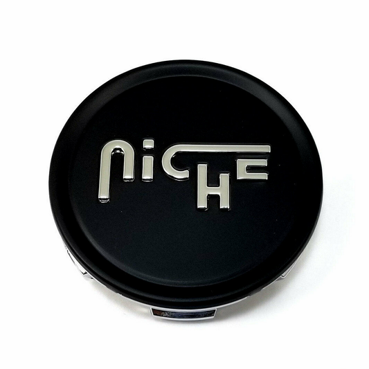 Niche 1PC NICHE 2.70" FLAT Center Cap-MT-Black SILVER LOGO - 1003-22MBS product image
