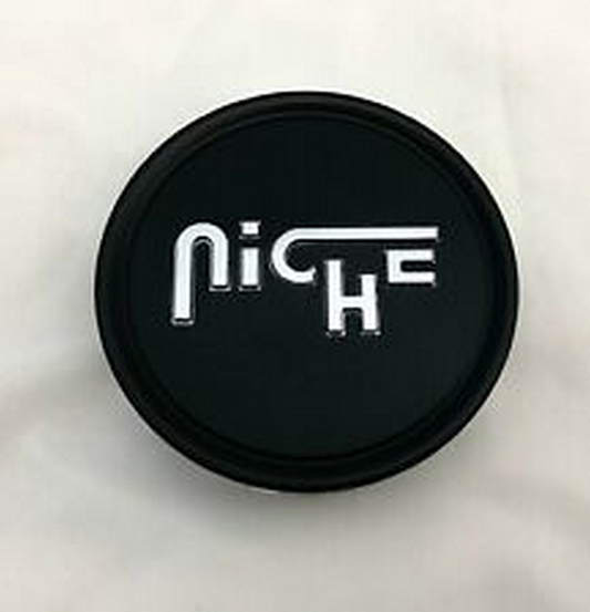 Niche 1PC NICHE 2.95" FLAT Center Cap-FLT-Black SILVER LOGO - 1003-24FBS product image