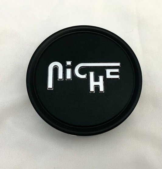 Niche 1PC NICHE 2.95" FLAT Center Cap-MT-Black SILVER LOGO - 1003-24MBS product image