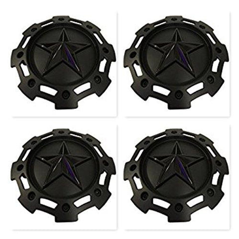 4 Pack KMC XD Series 811 Rockstar 2 Matte Black w Black Star Center Cap SC-198 SC-190 - The Center Cap Store